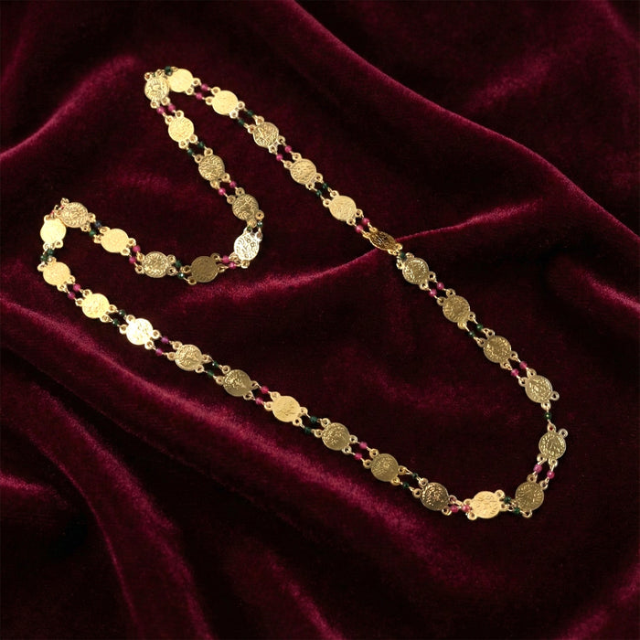 Traditional Gold-Tone Coin Beaded Necklace with Multicolor Accent Beads (1Pc) by Your Brand