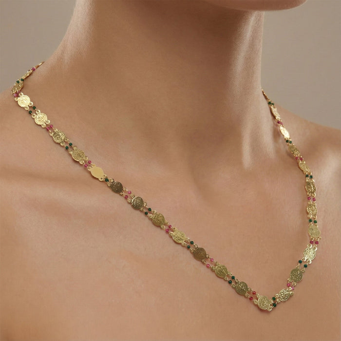 Traditional Gold-Tone Coin Beaded Necklace with Multicolor Accent Beads (1Pc) by Your Brand