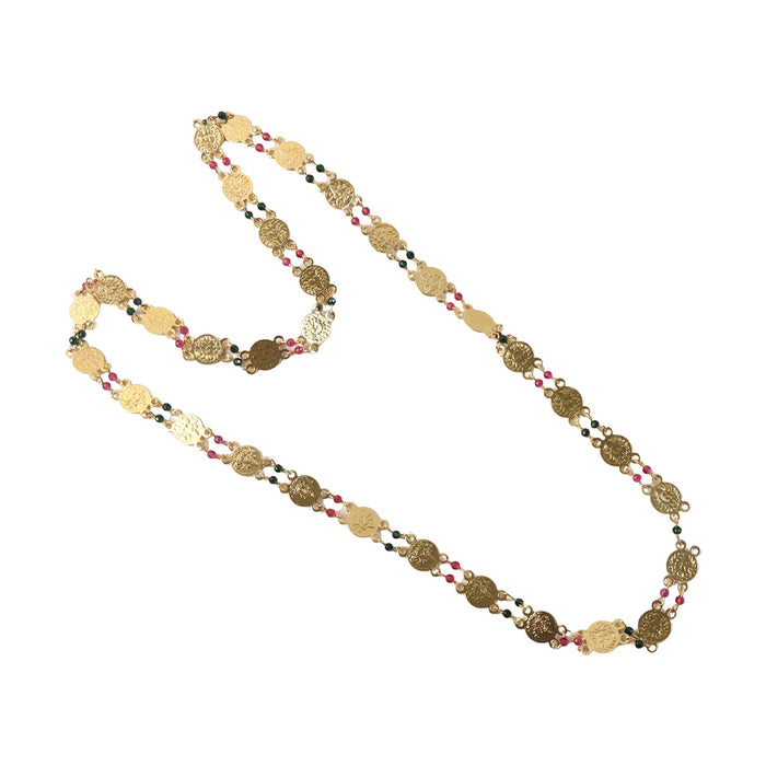 Traditional Gold-Tone Coin Beaded Necklace with Multicolor Accent Beads (1Pc) by Your Brand