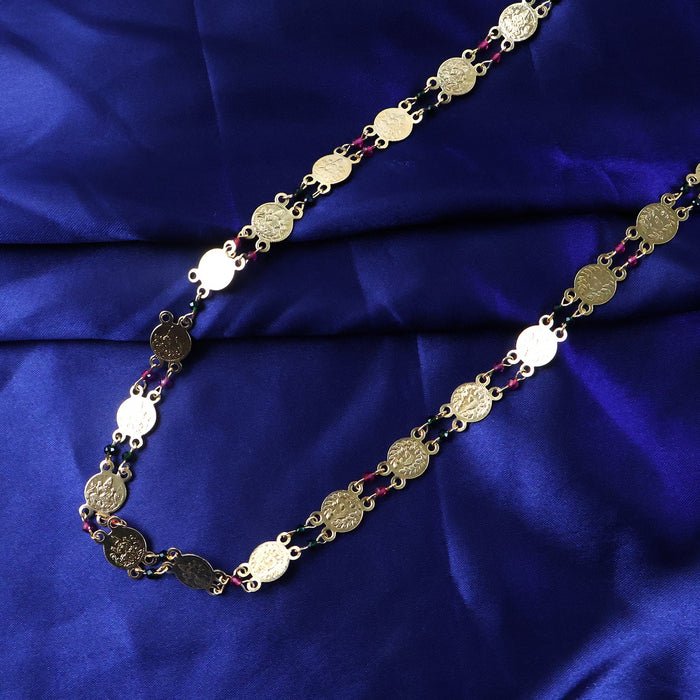 Traditional Gold-Tone Coin Beaded Necklace with Multicolor Accent Beads (1Pc) by Your Brand