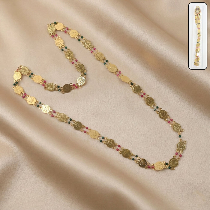 Traditional Gold-Tone Coin Beaded Necklace with Multicolor Accent Beads (1Pc) by Your Brand