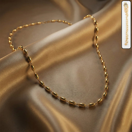 Elegant Gold-Tone Oval Bead Necklace Chain for Women (1 Pc) by Your Brand
