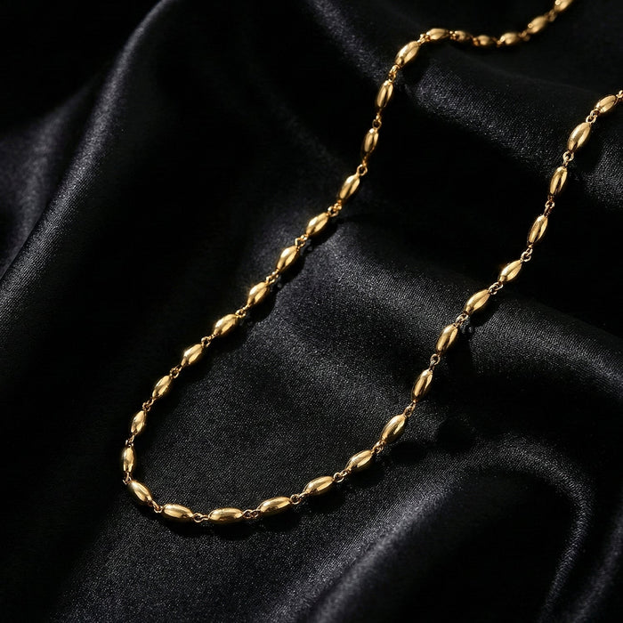 Elegant Gold-Tone Oval Bead Necklace Chain for Women (1 Pc) by Your Brand