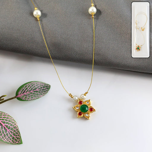 Traditional Multicolor Stone Floral Pendant Necklace Chain (1 Pc) by Your Brand