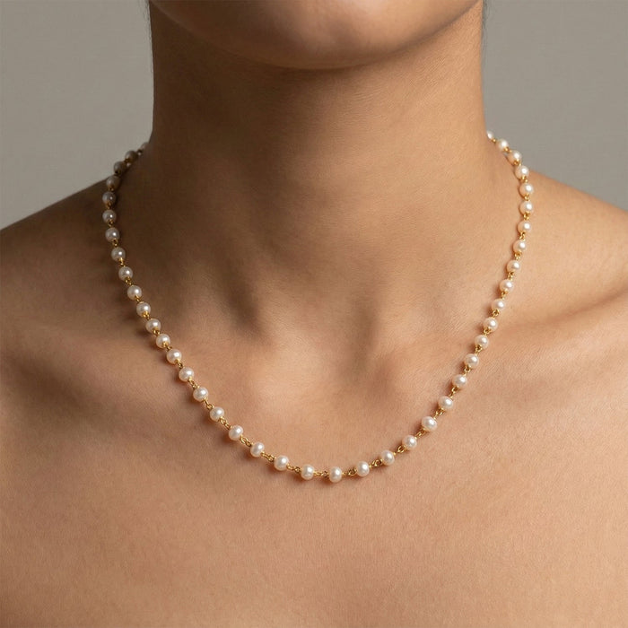 Elegant Pearl Beaded Long Necklace with Gold-Tone Link Chain (1Pc) by Your Brand