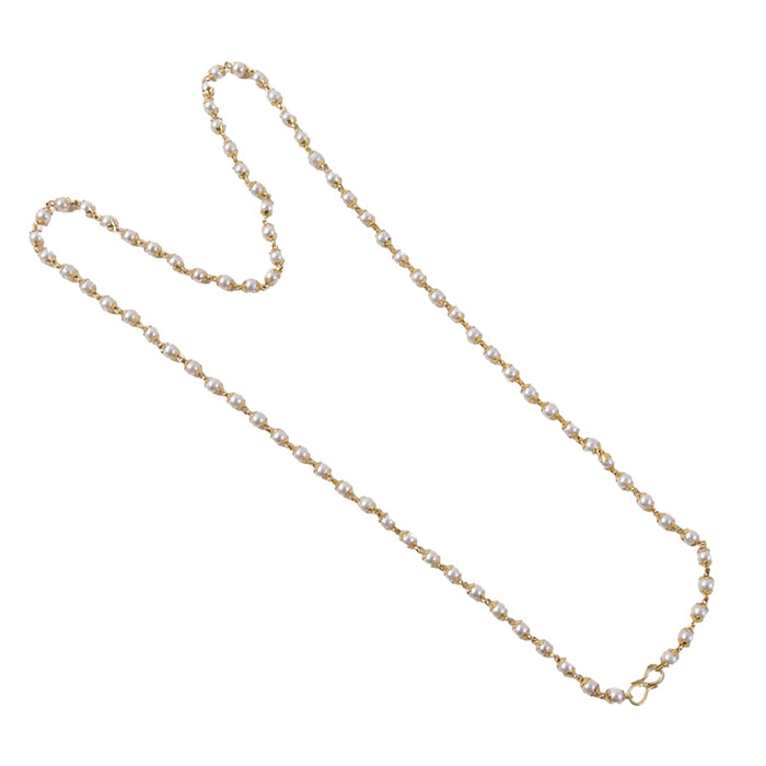 Elegant Pearl Beaded Long Necklace with Gold-Tone Link Chain (1Pc) by Your Brand