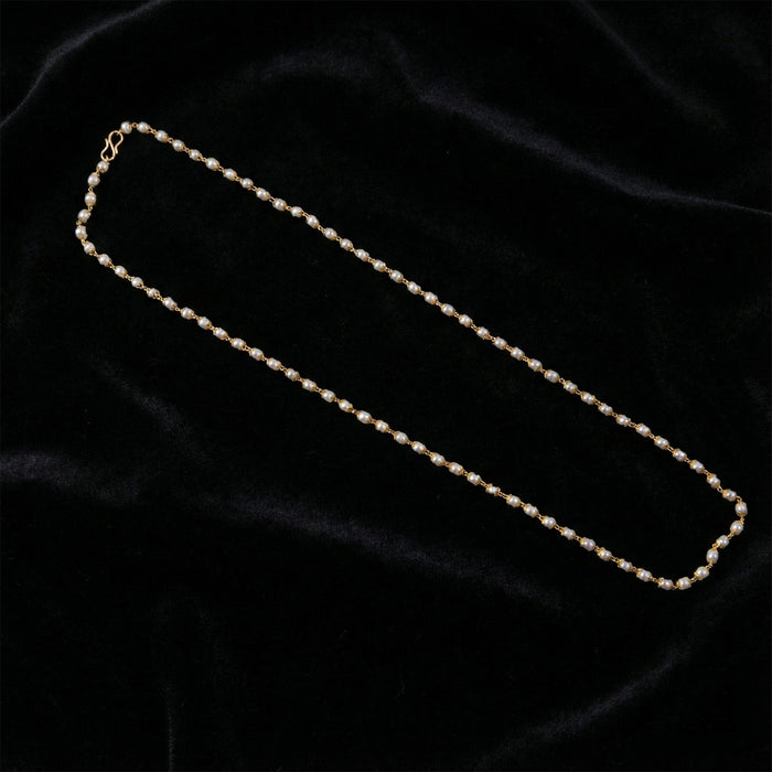 Elegant Pearl Beaded Long Necklace with Gold-Tone Link Chain (1Pc) by Your Brand
