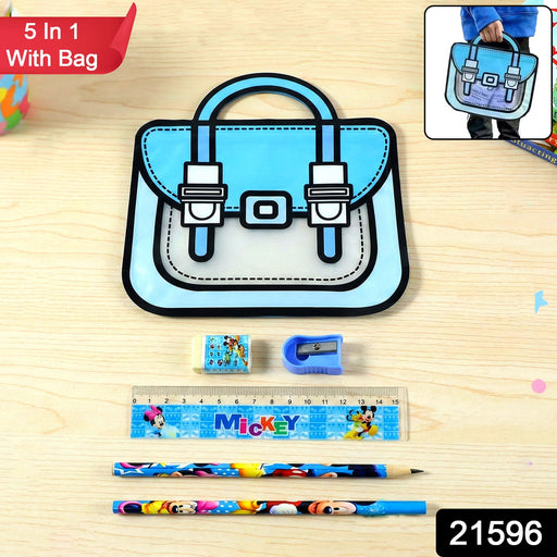 Kids 5 in 1 Stationery Kit with Cartoon Style Carry Bag by Your Brand