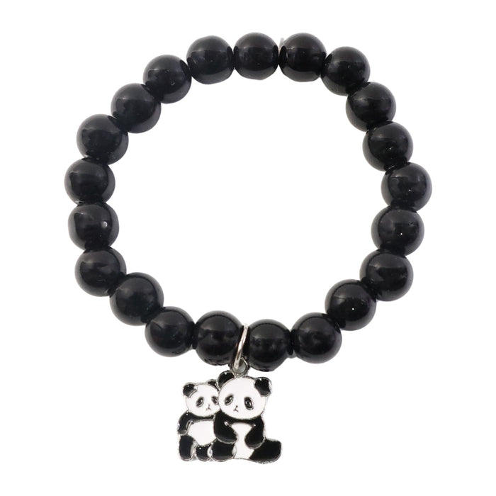 Premium Black Beaded Stretch Bracelet with Cute Panda Charm (1 Pc) by Your Brand
