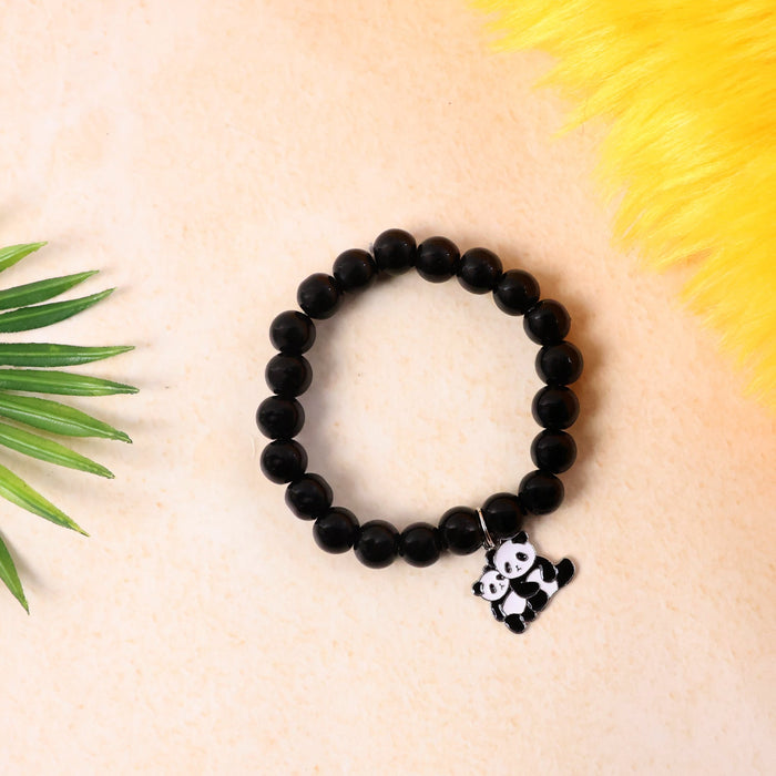 Premium Black Beaded Stretch Bracelet with Cute Panda Charm (1 Pc) by Your Brand