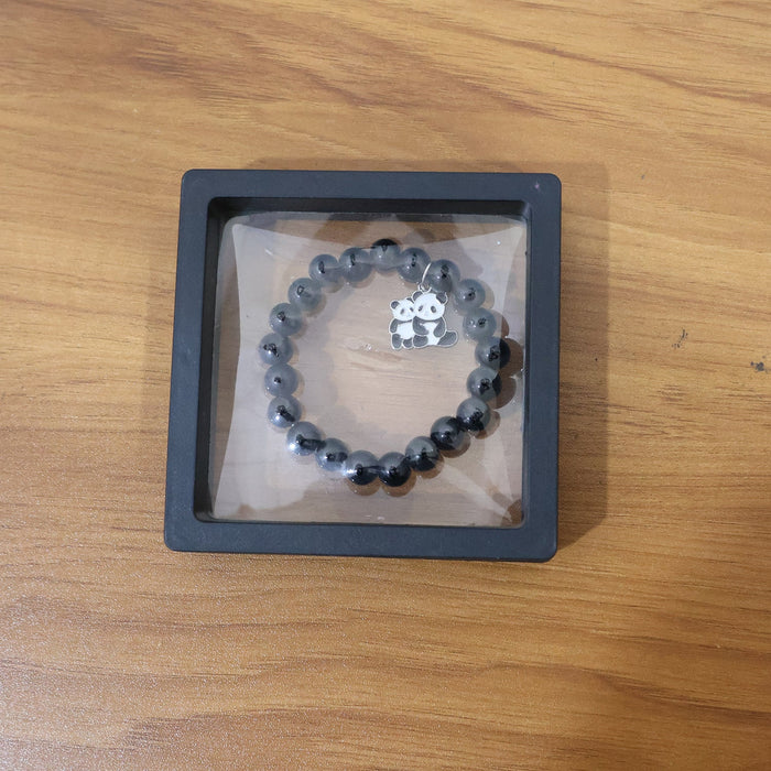 Premium Black Beaded Stretch Bracelet with Cute Panda Charm (1 Pc) by Your Brand