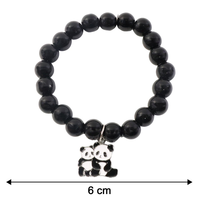 Premium Black Beaded Stretch Bracelet with Cute Panda Charm (1 Pc) by Your Brand
