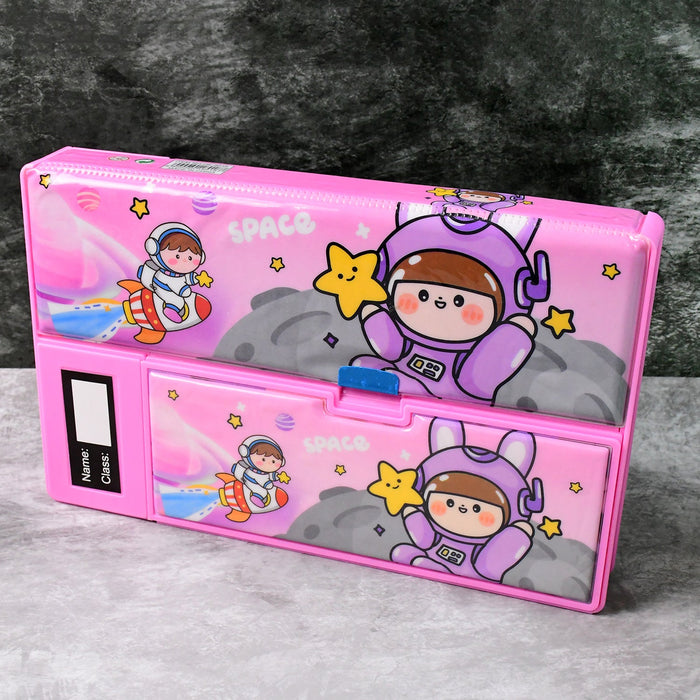 Multi-Functional Space Theme Pencil Box with Built-in Calculator (1 Pc) by Your Brand