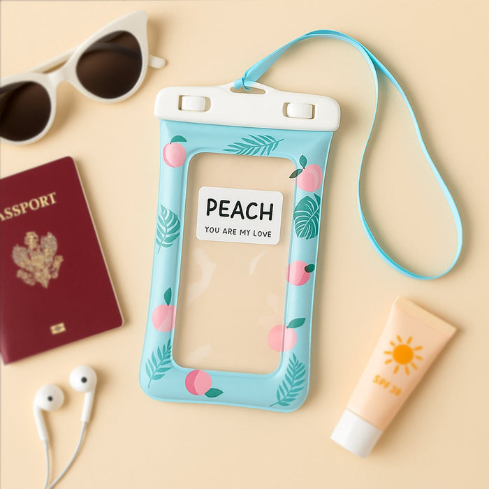 Waterproof Peach Transparent Mobile Pouch with Neck Strap (1 Pc) by Your Brand
