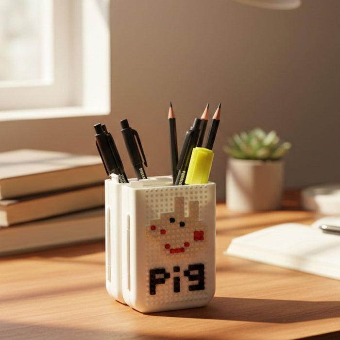 Decorative Pixel Art Style Desk Pen Holder (1 Pc) by Your Brand