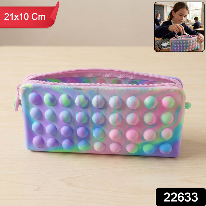Multicolor Pop It Silicone Pencil Pouch for Kids (1 Pc, 21x10 Cm / Mix Color) by Your Brand
