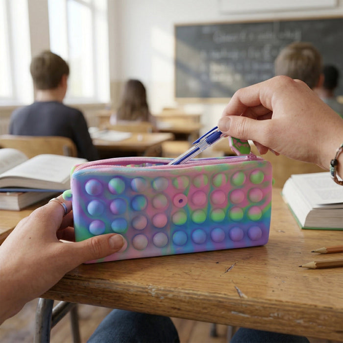 Multicolor Pop It Silicone Pencil Pouch for Kids (1 Pc, 21x10 Cm / Mix Color) by Your Brand