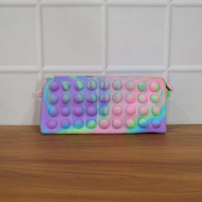 Multicolor Pop It Silicone Pencil Pouch for Kids (1 Pc, 21x10 Cm / Mix Color) by Your Brand