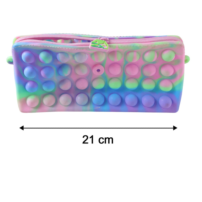 Multicolor Pop It Silicone Pencil Pouch for Kids (1 Pc, 21x10 Cm / Mix Color) by Your Brand