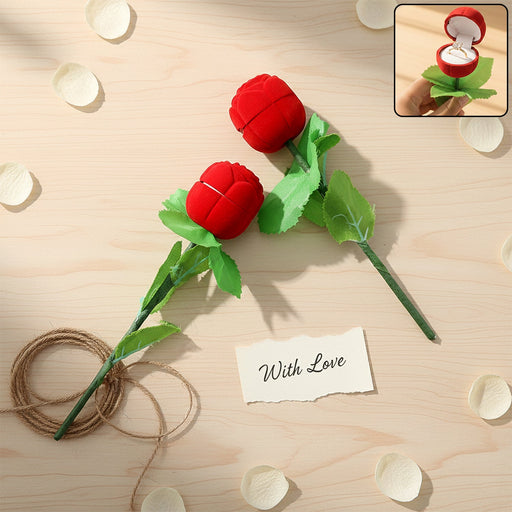 Romantic Artificial Rose Ring Box Stick – 2 Piece Flower Shaped by Your Brand
