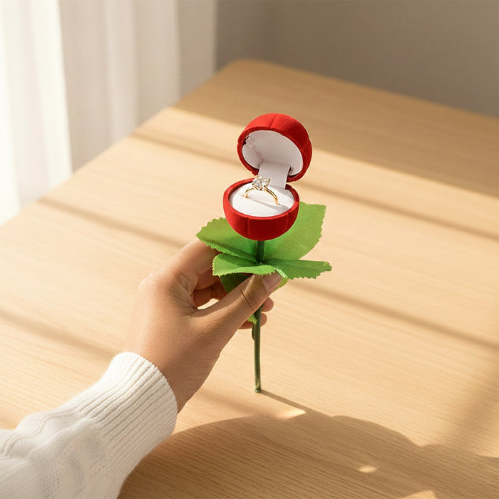 Romantic Artificial Rose Ring Box Stick – 2 Piece Flower Shaped by Your Brand