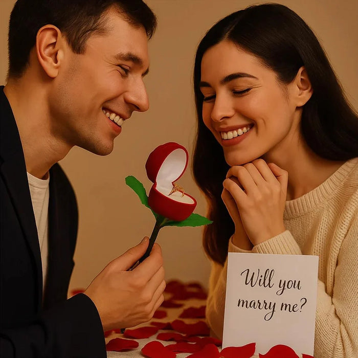Romantic Artificial Rose Ring Box Stick – 2 Piece Flower Shaped by Your Brand
