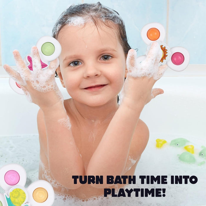 White Baby Spinner Toy Set – Sensory Suction Spin Toys (3 Pc Set) by Your Brand
