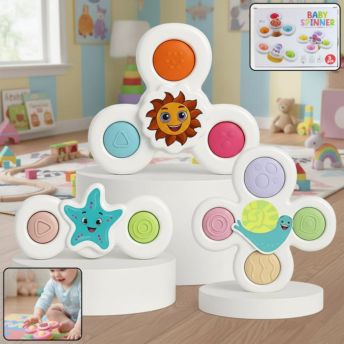 White Baby Spinner Toy Set – Sensory Suction Spin Toys (3 Pc Set) by Your Brand