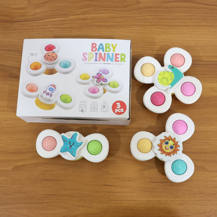 White Baby Spinner Toy Set – Sensory Suction Spin Toys (3 Pc Set) by Your Brand