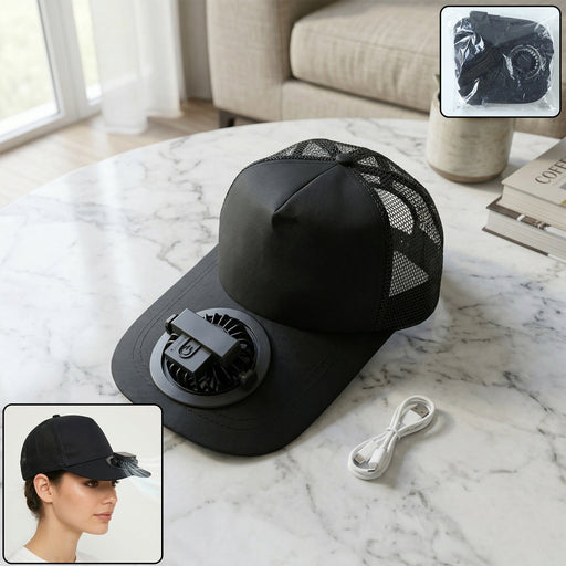 Portable USB Rechargeable Cooling Cap with Built in Mini Fan (1 Pc ) by Your Brand