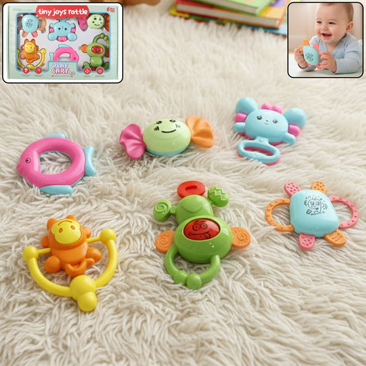 Play Cart Tiny Joys Rattle Toy Set – 6-in-1 Baby Rattles by Your Brand