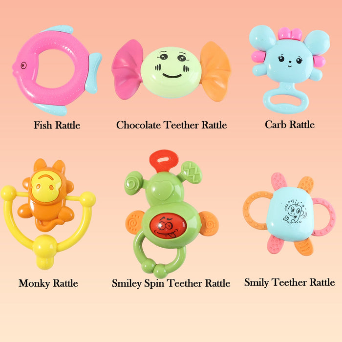 Play Cart Tiny Joys Rattle Toy Set – 6-in-1 Baby Rattles by Your Brand