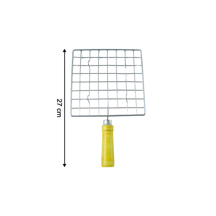 Kitchen Square Stainless Steel Roaster Jali, Barbecue Grill with Wooden Handle