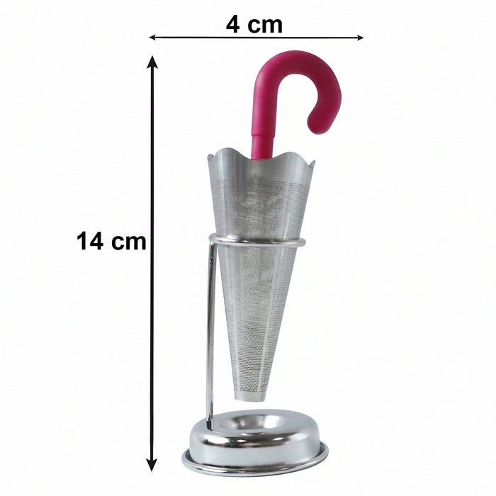 Stainless Steel Umbrella Tea Strainer with Stand Drip Tray Reusable Tea Infuser Filter (1 Pc)