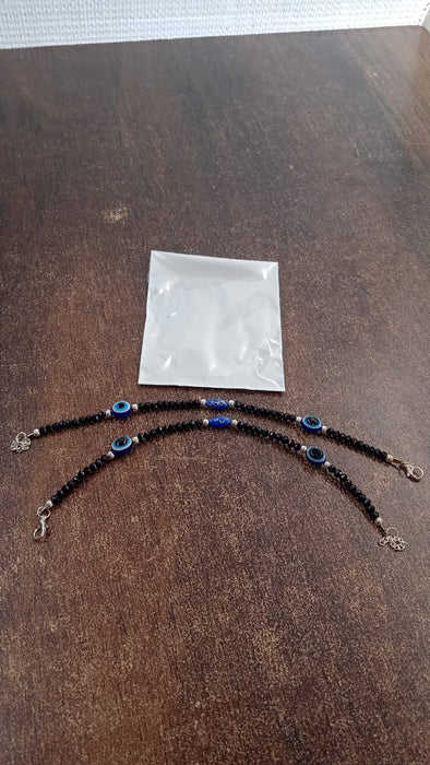 Adjustable Black Bead Evil Eye Protection Bracelet Set (2 Pc) by Your Brand