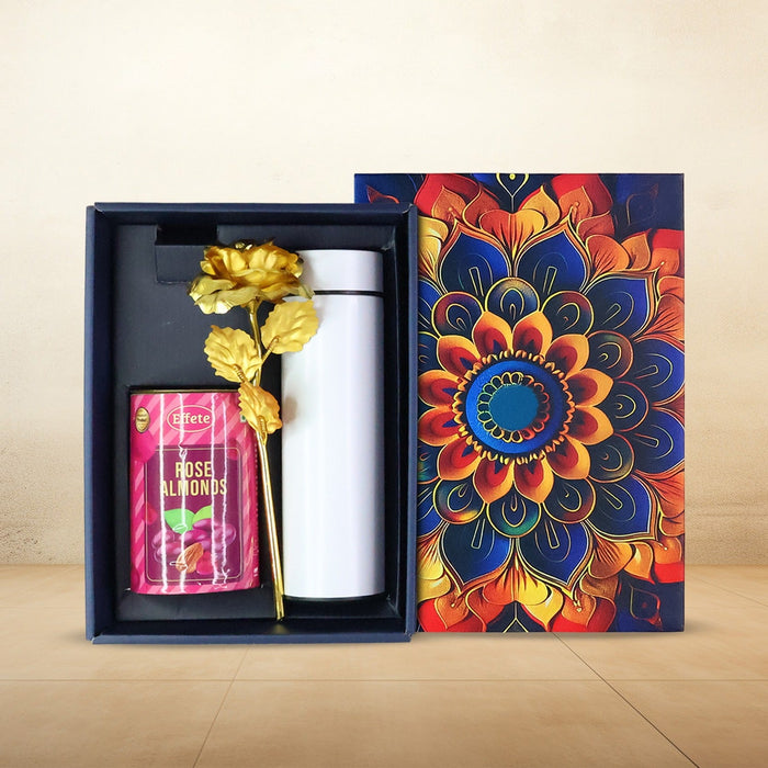 Effete Rose Almonds Gift Hamper, Golden Rose With Bottle (3 Pc Set), Mix Color by Your Brand