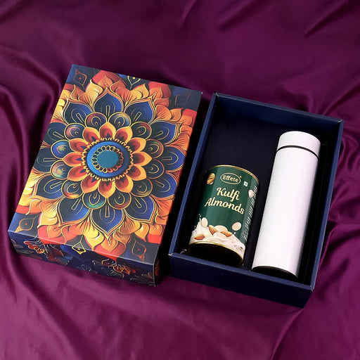 Effete Kulfi Almonds Gift Hamper, Golden With Bottle (2 Pc Set), Mix Color by Your Brand