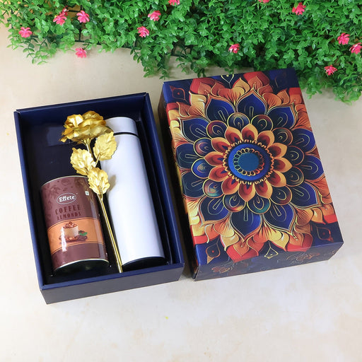 Effete Coffee Almonds Gift Hamper, Golden Rose With Bottle (3 Pc Set), Mix Color by Your Brand