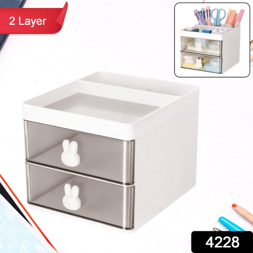 2 Layer 5 Compartment Desk Organizer with Transparent Drawer (1 Pc / 15×13×11 Cm) by Your Brand