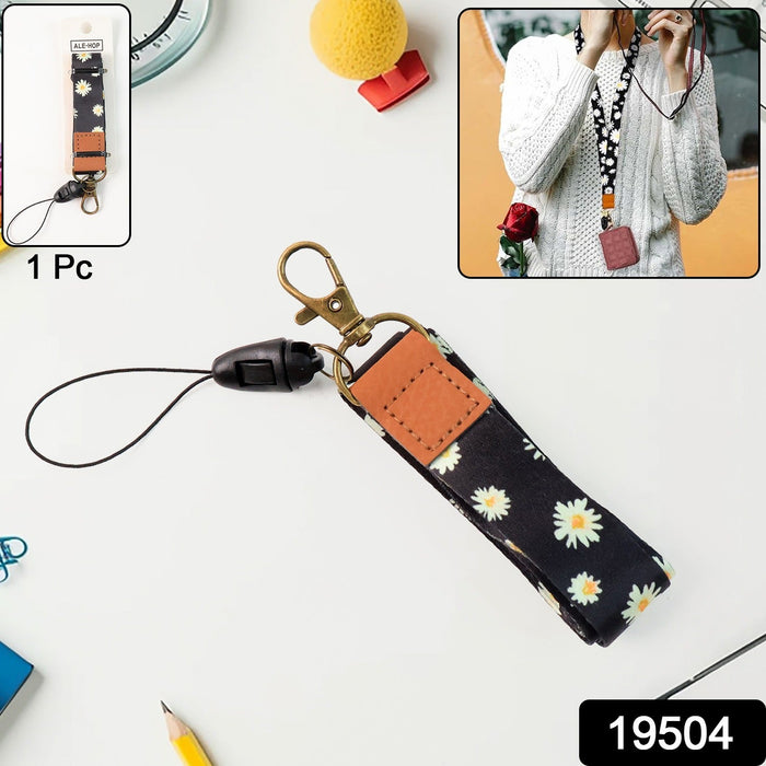 Floral Print Neck Lanyard Strap with Clip Hook & Mobile String (1 Pc) by Your Brand