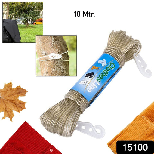 Clothesline Portable Travel Clothesline Adjustable with 2 Plastic Hooks (10 M Approx / 1 Pc) by Your Brand
