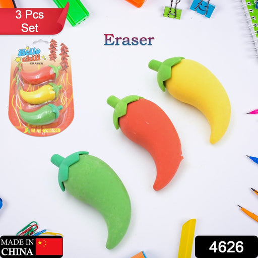 3D Fancy Colorful Chili Shape Erasers – Mini Novelty Eraser Set (3 Pc) by Your Brand