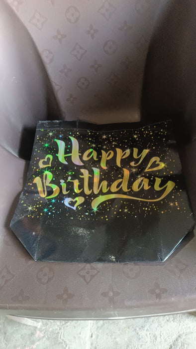 Birthday Gift Bag with Gold Shiny Stars, Reusable Party Gift Bags (1 Pc) by Your Brand