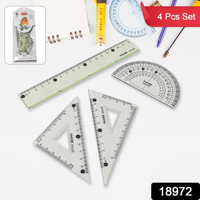 4-Piece Geometry Set, Triangle Ruler Protractor Straight Ruler by Your Brand
