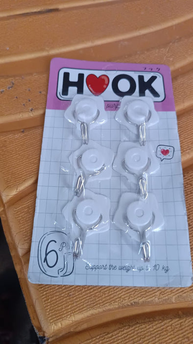 Multipurpose Self Adhesive Plastic Wall Hooks - 6 pcs