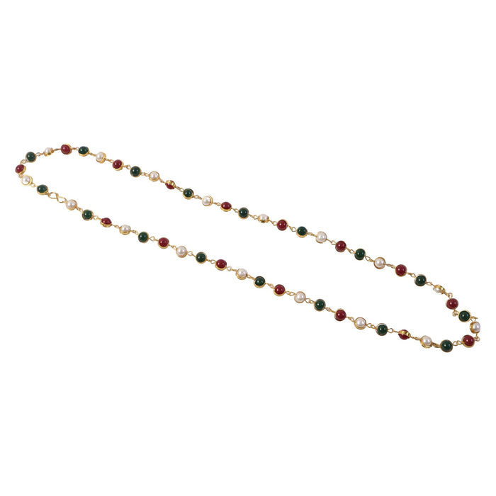 Traditional Multicolor Beaded Pearl Necklace with Red & Green Stone (1 Pc) by Your Brand