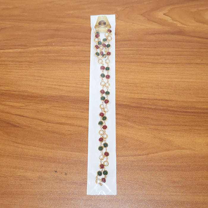 Traditional Multicolor Beaded Pearl Necklace with Red & Green Stone (1 Pc) by Your Brand