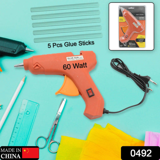Professional 60 Watt Hot Melt Glue Gun with 5 Glue Sticks & On/Off Switch by Your Brand