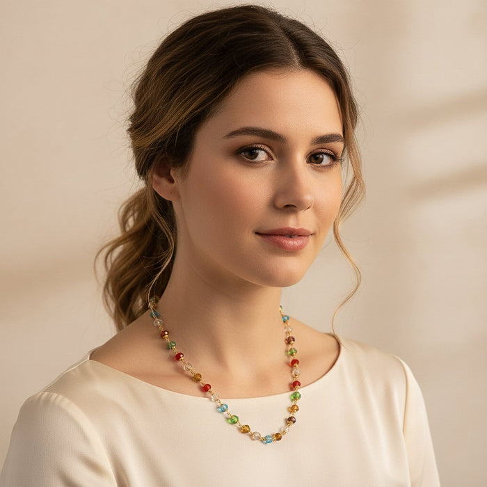 Multicolour Crystal Beaded Necklace with Gold-Tone Links (1Pc) by Your Brand
