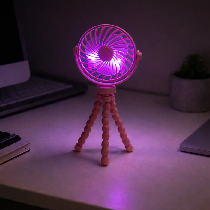 Portable Rechargeable LED Light Fan with Flexible Tripod Stand (1 Pc) by Your Brand